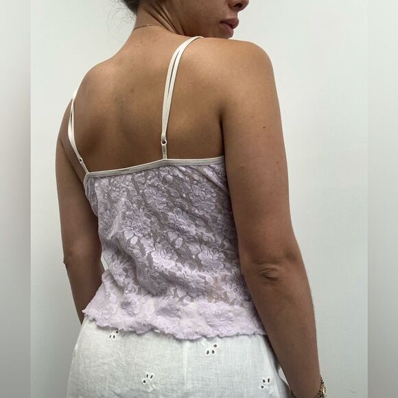 Y2K Lilac Purple Lace Sheer Spaghetti Strap Camisole Top Size L - Picture 3 of 9